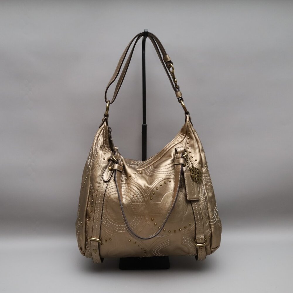 Coach 2010 Embossed Gold Studded Leather Alex Satchel